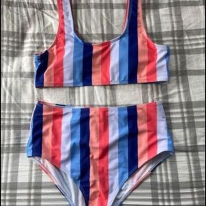 High waisted stripe bathing suit